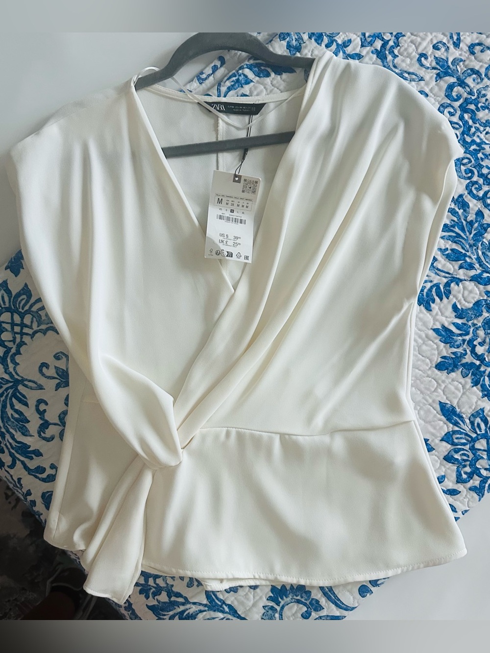 Zara Ivory Draped Wrap Peplum Blouse